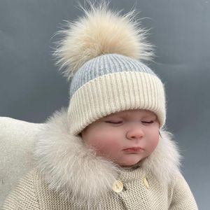 Beralar Missjanefur 2023 Kış Örme Şapkalar Bebek Angora Kashmere Kid Kızlar Erkekler Gerçek Kürk Pom Beanie Hat Ev Açık Sıcak Kapak