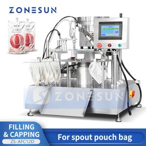 ZONESUN ZS-AFC12D Automatic Spout Pouch Filling Machine Liquid Bag Filler Sealing Packing Vibratory Bowl Feeder Doypack
