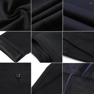 Herrbyxor herr vinter varm fleece fodrad stretch rak chino affärsbyxor medelålders män avslappnad lös kostym