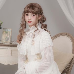 Blusas femininas primavera outono 2023 listrada malha estilo lolita camisa manga longa moda blusa elegante femme vintage chiffon top para mulheres