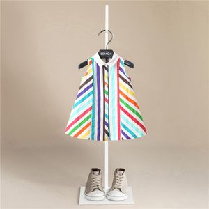 Девушки платья летние рукавов жилет Rainbow Stripe Princess Drentlos Lummer Children's Simple Girls Dress для больших детей 230608