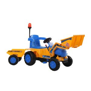 子供の掘削機プッシュドーザートレーラーディガートラクターおもちゃブルドーザーのおもちゃの掘削機を乗せて、ヘルメットとツールを含む
