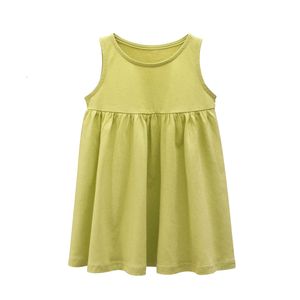 Flickor klänningar barn ärmlös aline klänning sommar barnkläder bomull småbarn sundress prinsessan gul grön 230224 230608