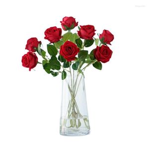 Decorative Flowers 5pcs/lot Romantic Artificial Silk Rose Long Branch Bouquet Wedding Home Wreath Decor Fake Valentine's Day Gifts