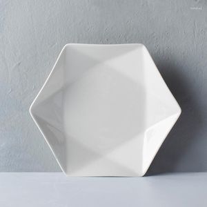 Пластины Творческие шестиугольные домашние керамики в западном стиле сплошной и белой глазурью посуду.