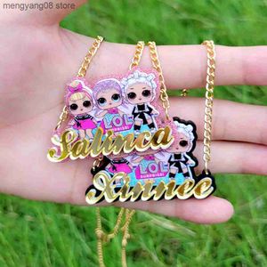 Pendant Necklaces Personalised Custom Name Character Unicorn Necklace Kids Nameplate Any Cartoon Character Acrylic Name Necklaces Kids Pendants T230609