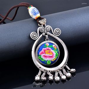 Hänghalsband Sinleery Vintage broderi Flower Silver Color Accessories Necklace For Women Round Bell Pendants Fashion Jewelry My058
