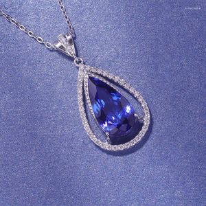 Pendant Necklaces Water Drop-shaped Simulated Tanzanite Gem Necklace Collares White Gold Plated For Women Jewelry