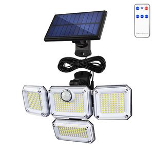 مصباح الجدار في الهواء الطلق مصابيح الطاقة الشمسية ، 333 LED Motion Assor Light ، 4 رؤوس مع 3 وضع ، IP65 مقاوم للماء ، أمنية عن بعد LED LED Garden Garden Indoor