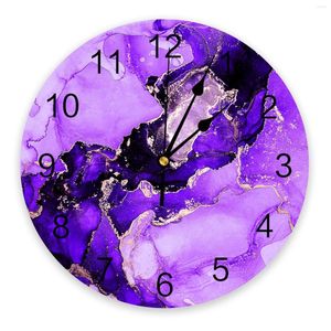Wall Clocks Marble Texture Phnom Penh Chinese Style Purple Large Clock Dinning Restaurant Cafe Decor Round Home Decoration