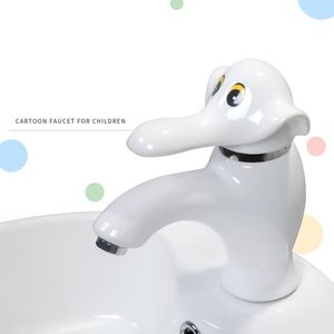 Bathroom Sink Faucets Children's Cartoon Elephant Ceramic White/Green Brass Wash-basin Faucet Colorful Cold Water Mixing Tap