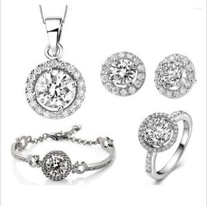 Halskette Ohrringe Set Mode Zirkon Armband Ring Rose vergoldet Braut für Frauen Hochzeit Kette Pandent