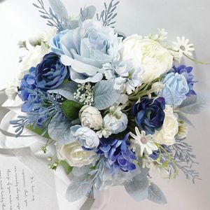 Düğün Çiçekleri Arifik Güzel Penoy Gelin Buket Sash Ev Dekorasyon İpek Mavi Aksesuarlar