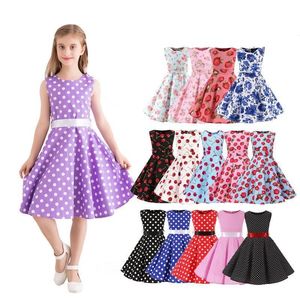 Girl's Dresses Children Summer Sleeveless Polka Dot Flower Performance Dress Retro Clothes Big Girls Fashion Party Vestido Princesa 230609