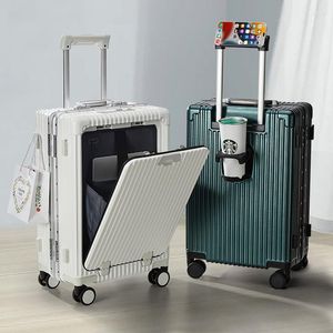 Suitcases Multi-functional Business Luggage Case Rechargeable Suitcase With Front Lid Password Box Water Cup Holder Maleta De Viaje