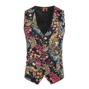 Мужские костюмы Blazers Мужчины подходят для свадебного рукавов Slim Fit Paisley Floral Dress Vests для одиночных пуговиц в рюкзаке 230609