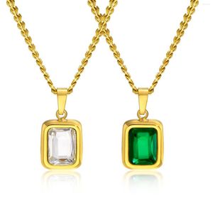 Naszyjniki wiszące Danity Gold Pleatante Rectangle Cubic Zirkonia Naszyjnik kwadratowy CZ dla kobiet warstwowych biżuterii