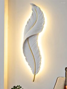 Wall Lamp Nordic Modern LED Lamps Remote White Feather Sconce TV Background Light Home Bedroom Living Room Mount Bracket