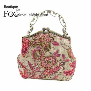 Shoulder Bags Boutique De FGG Chinese Style Embroidery Floral Women Beaded Evening Purse Bridal Flower Clutch Bag Wedding Party Frame Handbag