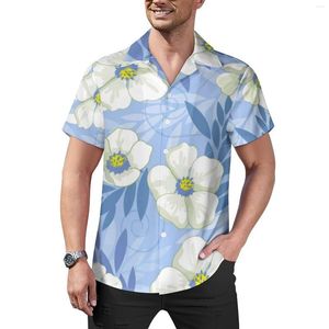 Camisas Casuais Masculinas Estampadas de Flores Brancas Folhas Florais Camisa de Praia Blusas Moda Havaianas Estampadas Masculinas Tamanho Grande