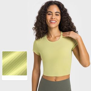 Kvinnor Lu Yoga T-shirt Sommar Topp Kvinnor Rund Runda krage Kort ärm Crop Top Elastic Breattable Sports Fitness Solid Color DS371