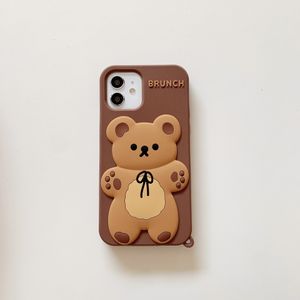 free DHL wholesale Cartoon Cute 3D Bear Doll Pendant High Quality Silicone Cover for Iphone 14 13 12Mini 11 pro max Phone Case