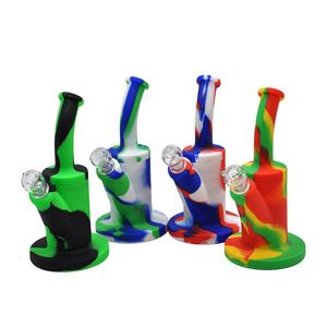 Latest Smoking Colorful Silicone Hookah Bong Pipes Kit Desktop Style Bubbler Herb Tobacco Glass Filter Male Bowl Waterpipe Cigarette Holder DHL