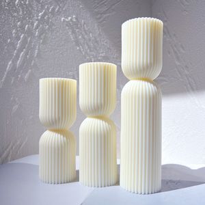 Świece Cylindryczne wysokie filarowe formy świece żebrowane estetyczne skręt silikonowy geometryczny abstrakcyjny streszczenie w paski wosku sojowe 230608