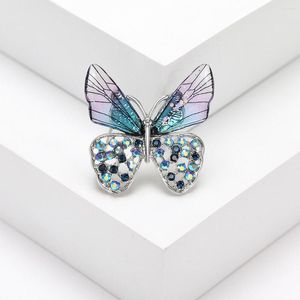 Broches Moda Feminina Azul Cristal Bonito Borboleta Para Mulheres Luxo Cor Prata Liga Animal Broche Alfinetes de Segurança