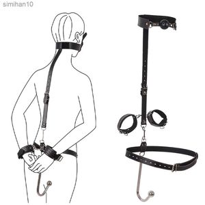 Collar Mouth Plug Anal Hook Bondage Kit Adults Games Sex Hands Anal Hook Adjustable Size Leather Metal Buttplug Flirt Bdsm L230518