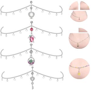 Magkedjor för midjan kvinnliga damer sexiga bikini mode smycken 2023 ny silverfärg tassel charms grossist magknapp piercing ring