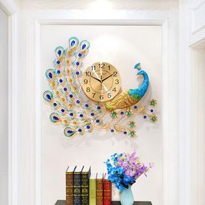 Wall Clocks Decorative Silent Unique Clock Living Room Peacock Art Gold Hall Metal Design Modern Reloj Pared Home Decoration