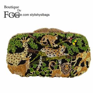 Shoulder Bags Boutique De FGG Rain Forest Jungle Women Crystal Animal Zoo Evening Bags Ladies Diamond Party Handbag Bridal Wedding Clutch Bag