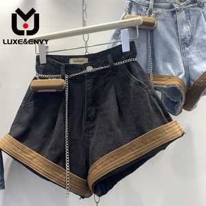 Shorts LuxEenvy Denim Women's Summer 2023 Korean Edition Stor hög midja Slim Wide Leg Pants Color Casual mångsidig