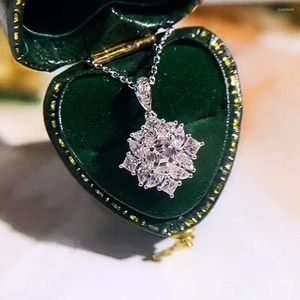 Anhänger Halsketten Big Bling Zirkon Stein Silber Farbe Blume Lange Kette Aussage Halskette Für Frauen Mode Schmuck 2023