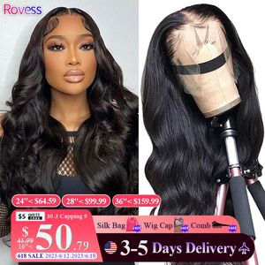 Koronkowe peruki Rovess Fave Front Human Hair Transparent 13x4 13x6 Wstępnie wysunięty przedni peruka dla kobiet Sexy 30 32 34 36 cali 230609