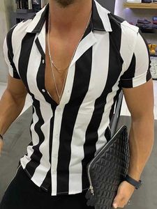 Hawaiian striped men's beach shirt casual shirt shorts designer clothing business vacation printed 5xl