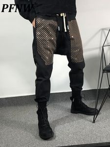 Męskie spodnie Pfnw cekin patchwork harem piescy męski w stylu hip-hopowym ubrania uliczne elastyczne talia swobodny luźne harajuku męskie 12A1593 230609