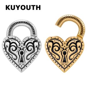 Pins Brooches KUYOUTH Retro Stainless Steel Heart Lock Magnet Ear Weight Gauges Body Jewelry Earring Piercing Expanders Stretchers 2PCS 230609