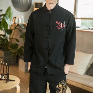 Jaquetas Masculinas 2023 Estilo Chinês Vintage Estampado de Outono Masculino Solto Streetwear Roupas Masculinas Grandes