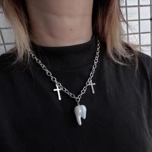 Correntes Pingente De Dente De Cerâmica Simples Na Moda Criativo Punk Cruz Bonito Colar De Dente Para Menina Mulher Clavícula Corrente Jóias