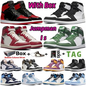 2023 med Box Jumpman 1 herr basketskor 1s spindelvers hantverk segel förlorade hittade uppfödda patent University Blue Stage Haze Skyline Men Sport Women Sneakers Trainers Trainers