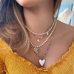 펜던트 목걸이 kkbead moon heart for women boho Summer Beach Natural Freshwater Pearl Necklace Choker 선물 Y2K Accesroies