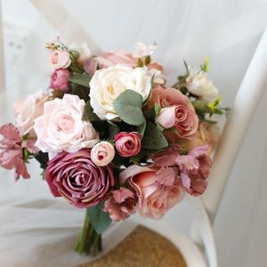 Wedding Flowers Forest Artifical Rose Pink Camellia Bride Bridesmaid Bouquet Holding Accessories