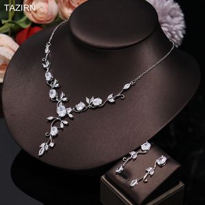 Conjuntos de joias de casamento TAZIRN AAA zircônia cúbica 2 peças conjunto para mulheres brinco de cristal CZ colar acessórios para vestido de noiva 230608