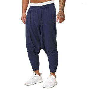 Calça Masculina Masculina Cor Sólida Baggy Solta Cintura Elástica Plissada Profunda Virilha Harém Calça de Moletom Hip Hop Masculina Pantalones Hombre