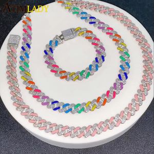 Hochzeit Schmuck Sets Neon Bunte Emaille Choker Halskette Hiphop Iced Out Bling CZ 11mm Miami Cuban Link Kette Für Frauen Regenbogen Armband 230608