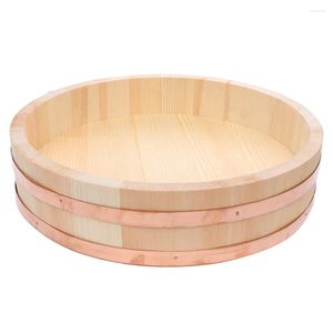 Dinnerware Sets Wooden Sushi Rice Bowl With Lid Japanese Hangiri Oke Mixing Tub Bucket