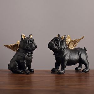 Dekorativa föremål Figurer Harts Hantverk ORDAMENTS Djurskulptur Angel Puppy French Bulldog Dog Statue Desktop Decoration Tvådelad kostym 230608