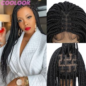 Lace Wigs 360 Knotless Braids Full Lace Wig 36'' Long Box Braided Lace Front Wigs with Baby Hair Ombre Synthetic Lace Frontal Women's Wig 230608